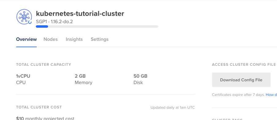 Digital Ocean Cluster in the creation stage