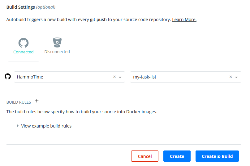 Docker Hub build settings