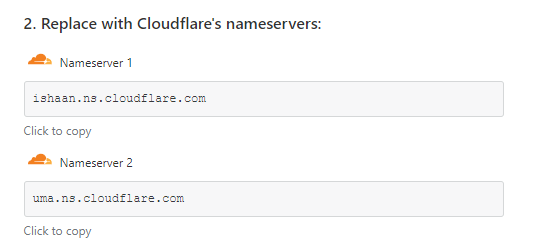 An example set of nameservers provided by Cloudflare