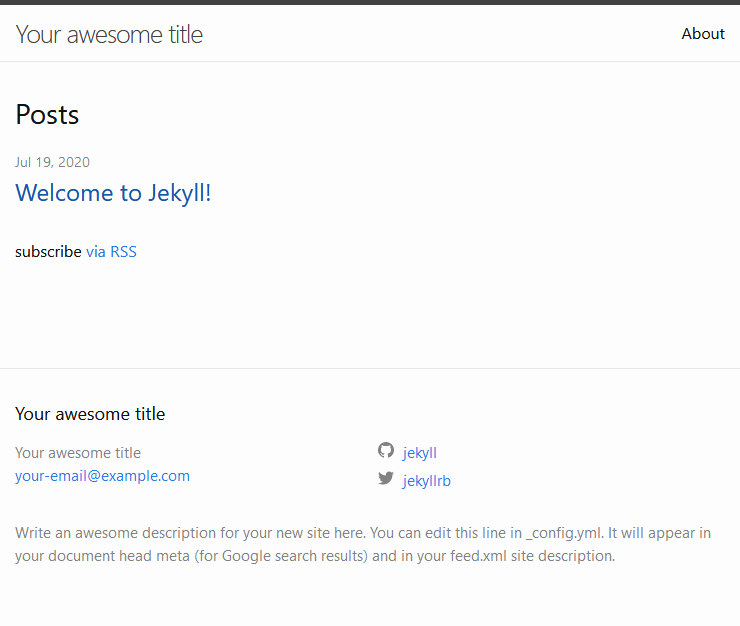 A screenshot showing a clean Jekyll project